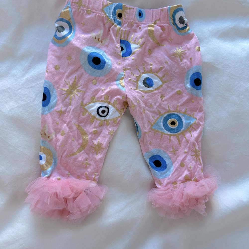 Posh Peanut 3-6 month Fiona evil eye leggings with tulle and gold foil